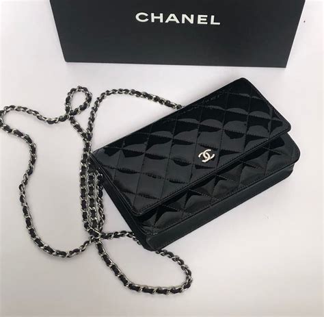 patent leather wallet on chain chanel